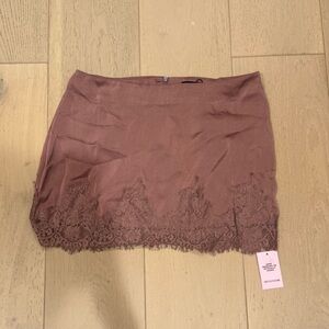 PrettyLittleThing Brown Lace Hem Mini Skirt